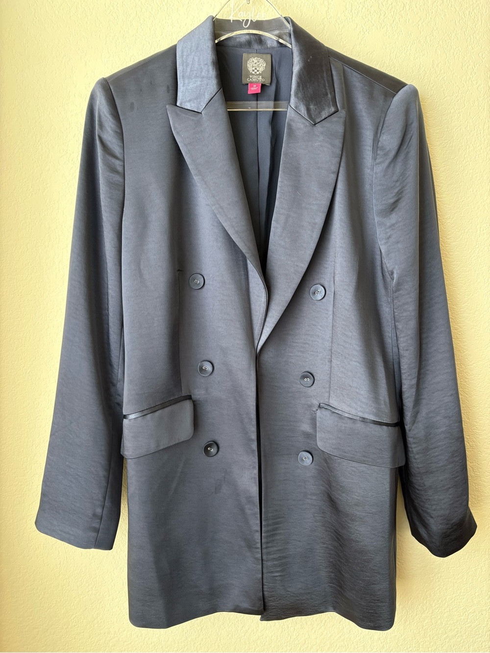 Vince Camuto Double-Breasted Navy Satin Blazer & Pants - Picture 4 of 5